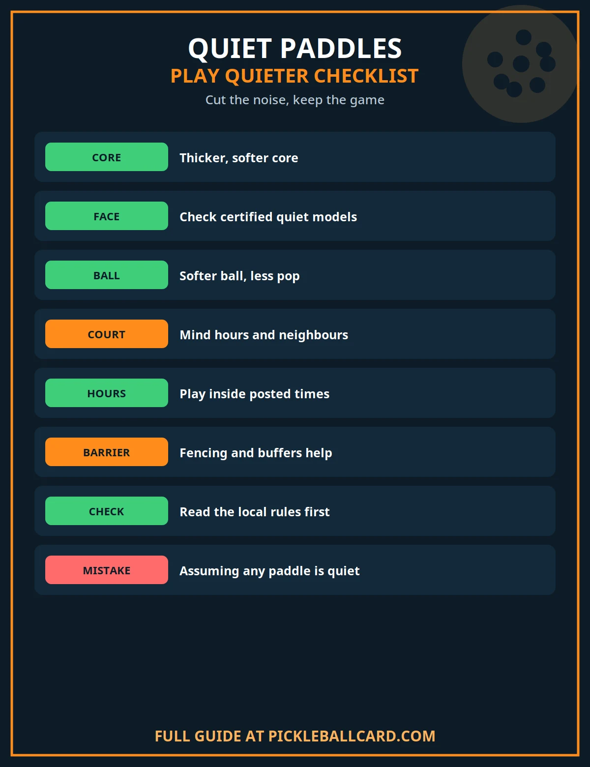 Quiet paddles play quieter checklist infographic